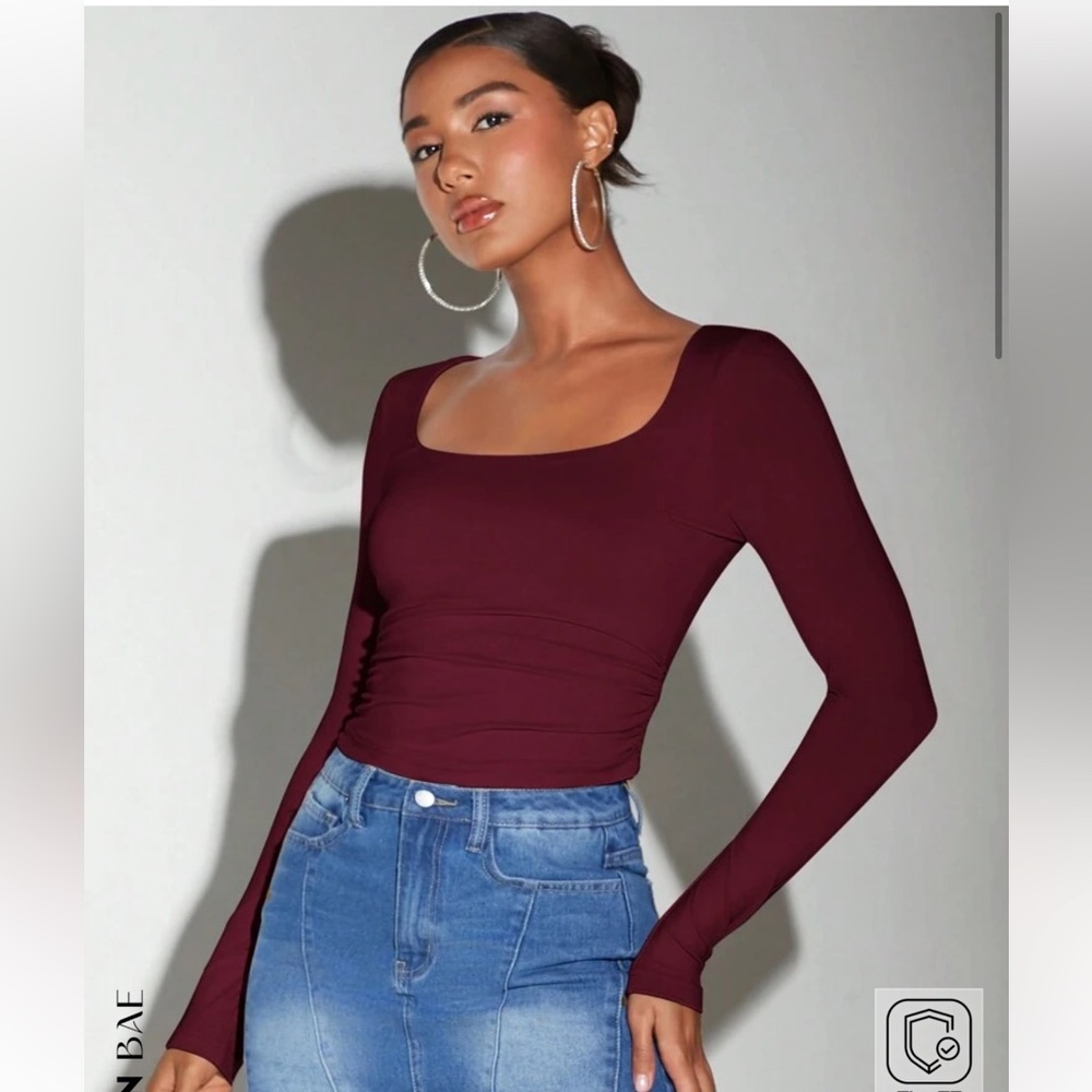 SHEIN Women's Burgundy Long Sleeve Top